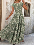 Women's Floral Smocked Maxi Dress with Tiered Skirt
