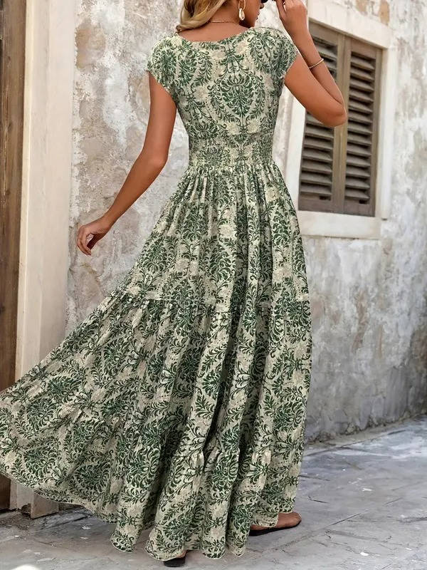Women's Floral Smocked Maxi Dress with Tiered Skirt