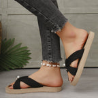 Women's Braided Jute Sandals with Pearl Embellishment