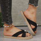 Women's Braided Jute Sandals with Pearl Embellishment