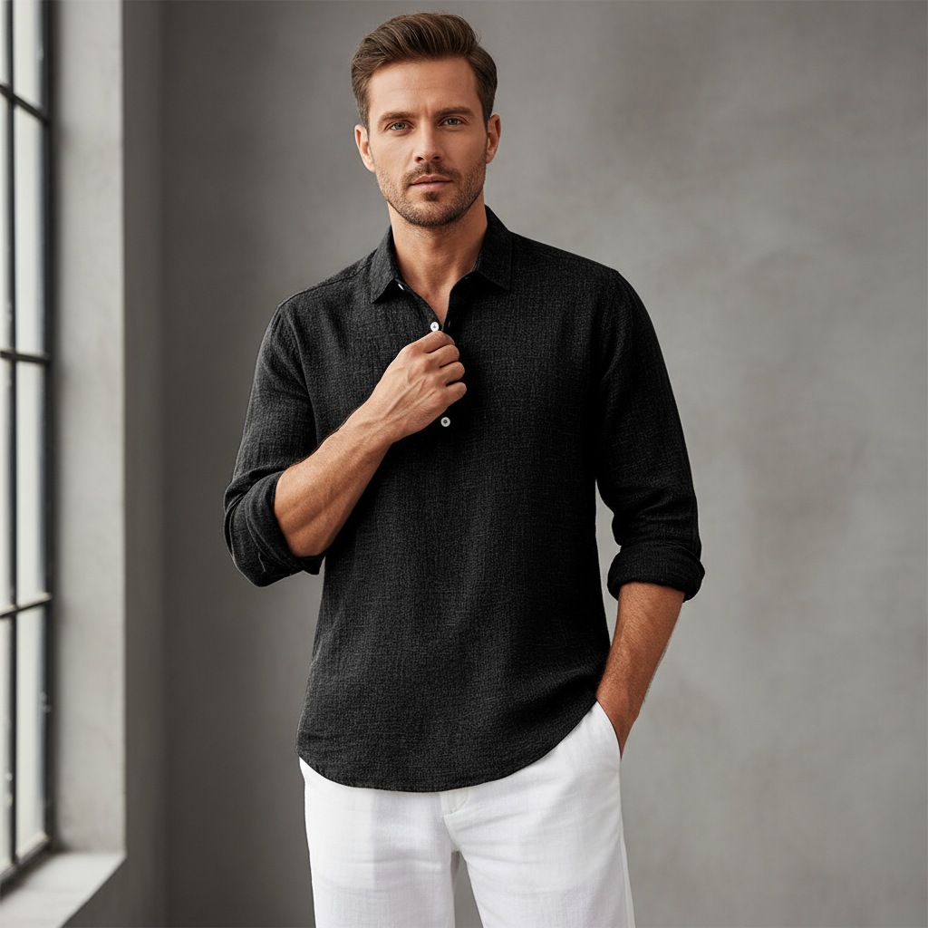 Men's Lightweight Summer Shirt with Classic Collar and Button Placket