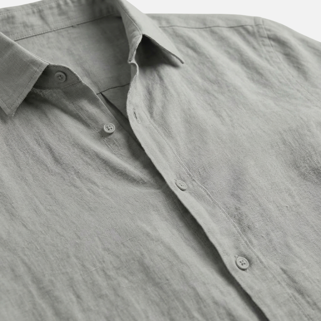 Men's Relaxed Linen Button-Up Shirt with Pointed Collar