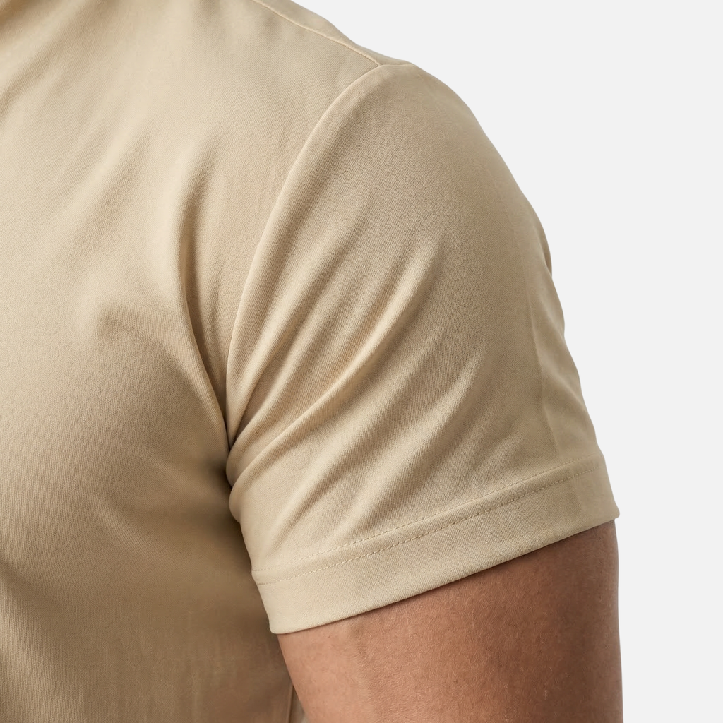 Men's Relaxed Mandarin Collar Shirt with V-Neck and Chest Pocket