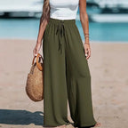 Women's Relaxed Wide Leg Linen Pants with Drawstring Waist