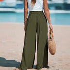 Women's Relaxed Wide Leg Linen Pants with Drawstring Waist