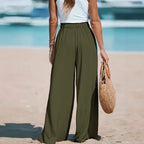 Women's Relaxed Wide Leg Linen Pants with Drawstring Waist