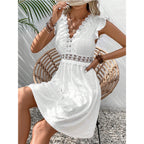 Women's Lilac Broderie Anglaise Cotton Mini Dress with V-Neck