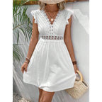 Women's Lilac Broderie Anglaise Cotton Mini Dress with V-Neck