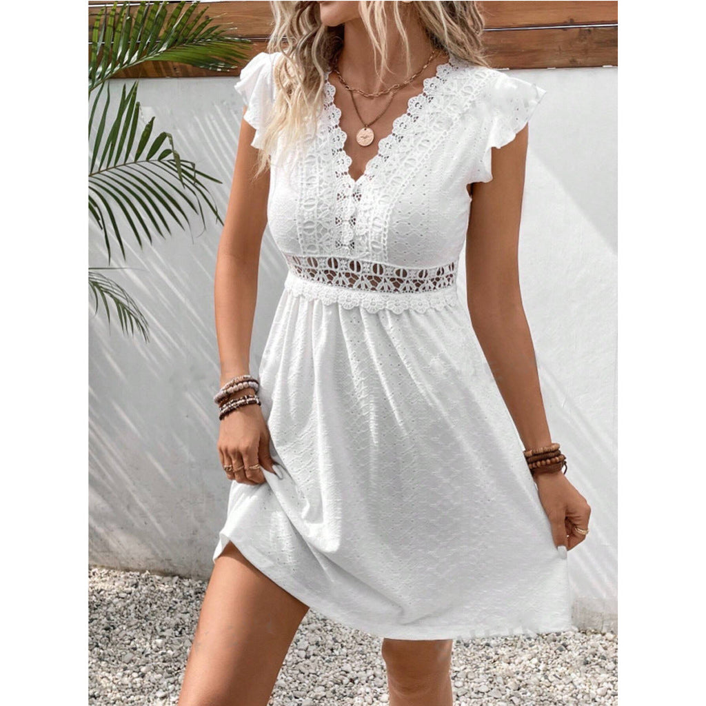Women's Lilac Broderie Anglaise Cotton Mini Dress with V-Neck