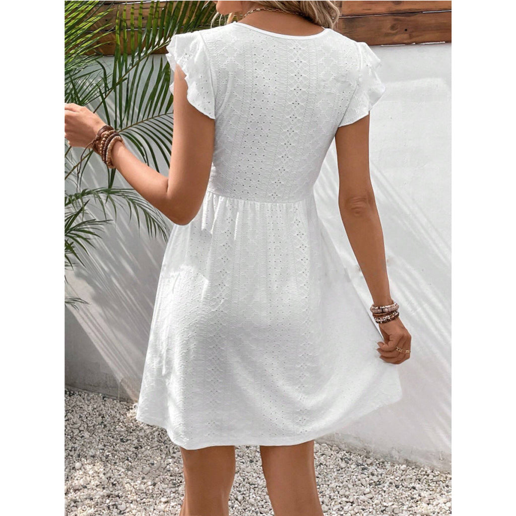 Women's Lilac Broderie Anglaise Cotton Mini Dress with V-Neck