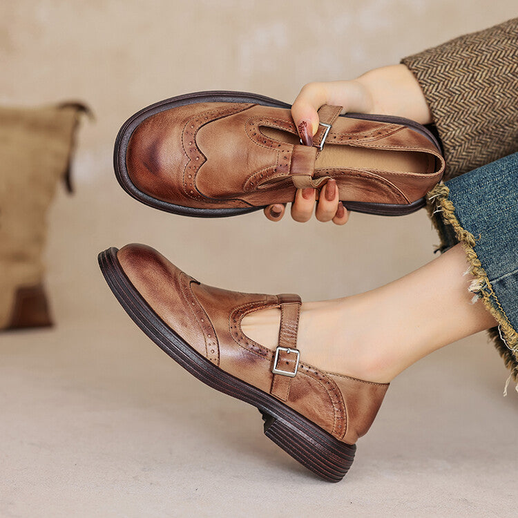 Women's Brogue Mary Jane Shoes with Chunky Sole
