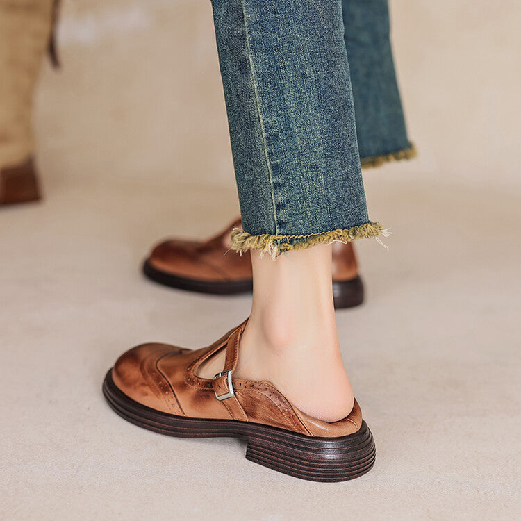 Women's Brogue Mary Jane Shoes with Chunky Sole