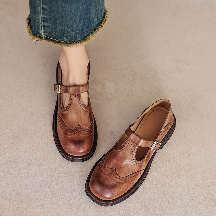 Women's Brogue Mary Jane Shoes with Chunky Sole