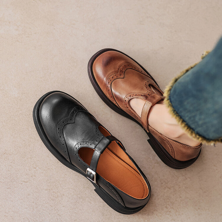 Women's Brogue Mary Jane Shoes with Chunky Sole