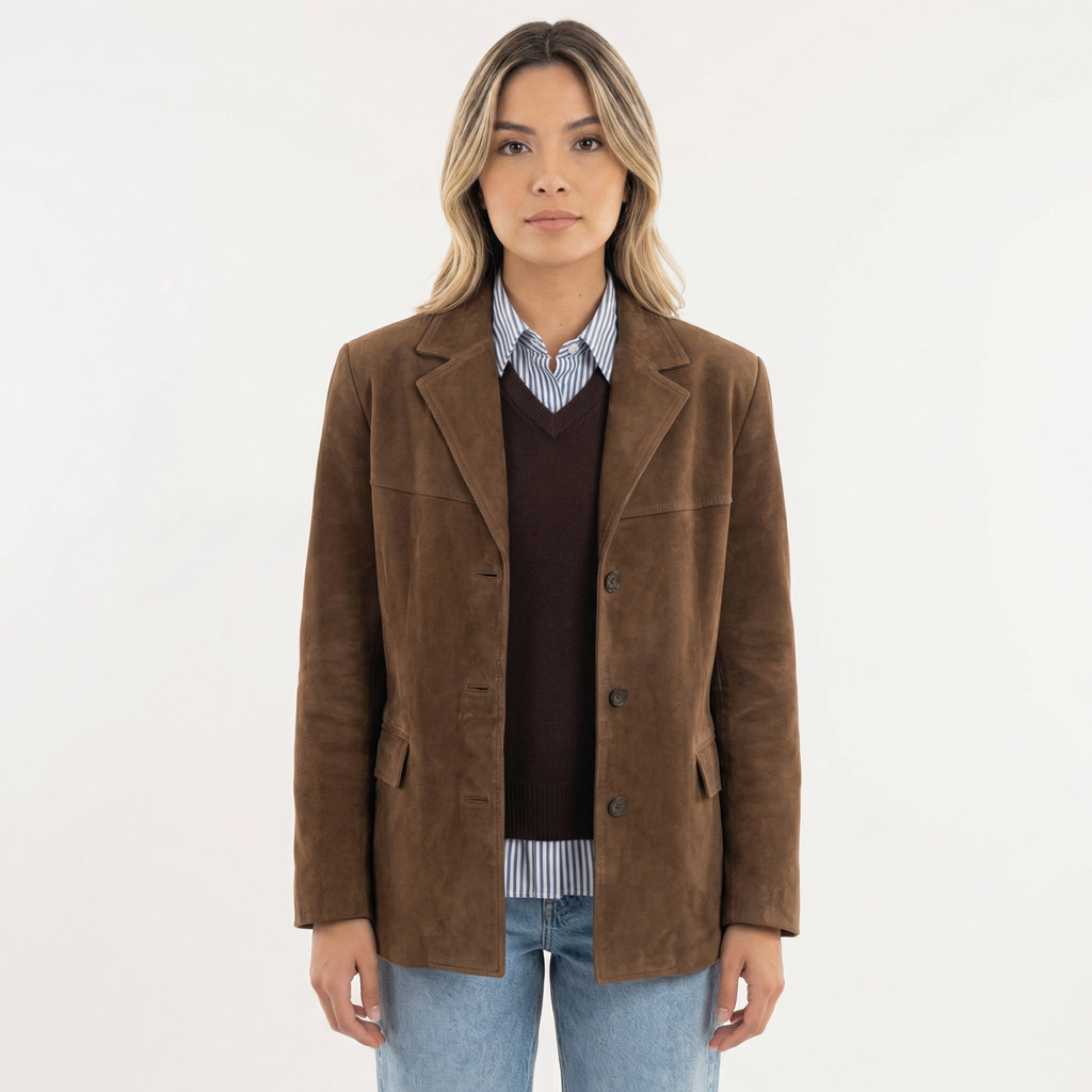 Women's Relaxed Brown Wool-Mix Coat with Wide Lapel
