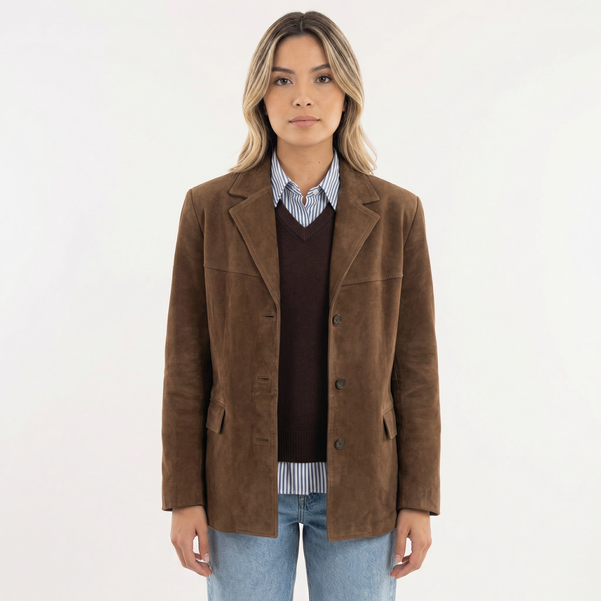 Women's Relaxed Brown Wool-Mix Coat with Wide Lapel