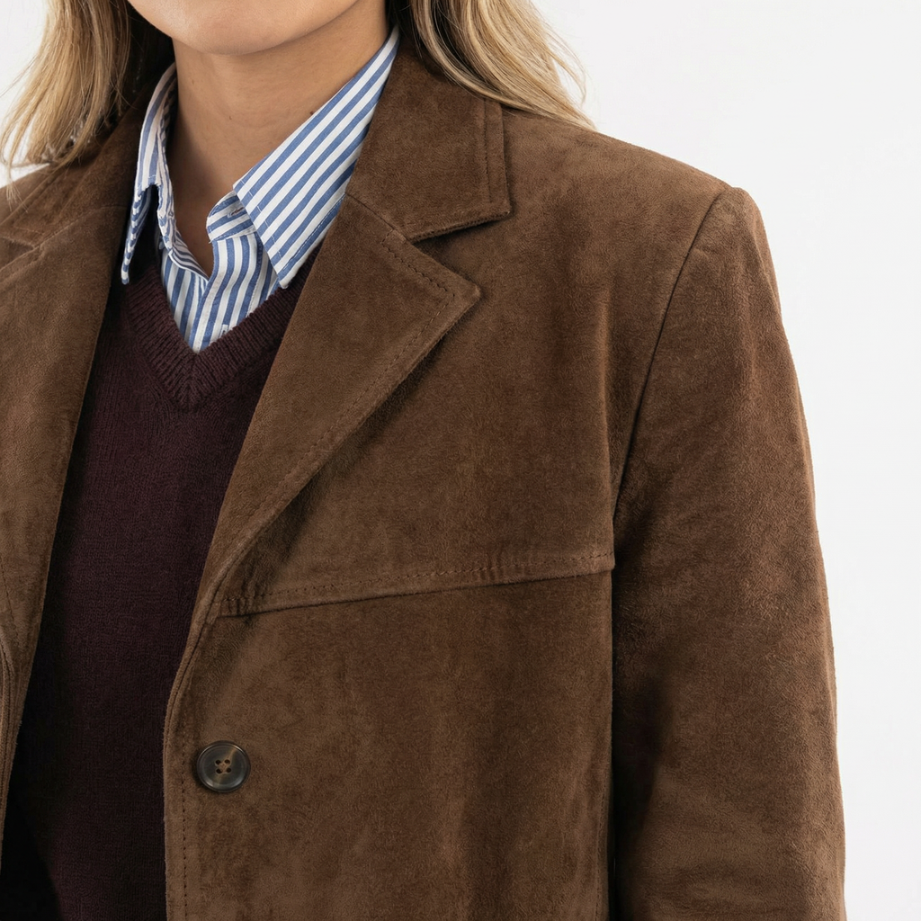 Women's Relaxed Brown Wool-Mix Coat with Wide Lapel