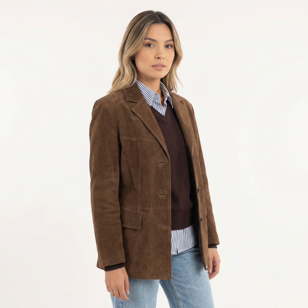 Women's Relaxed Brown Wool-Mix Coat with Wide Lapel