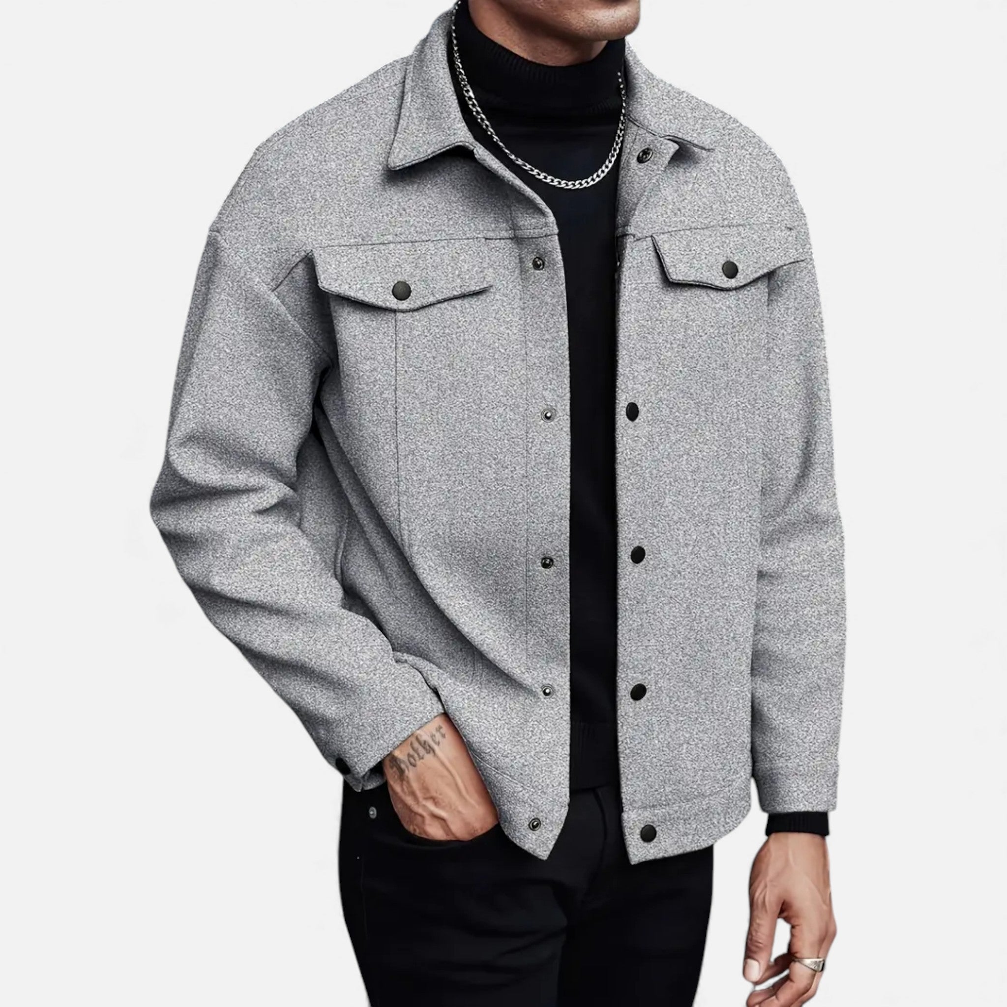 Men's Brushed Shirt Jacket with Flap Chest Pockets
