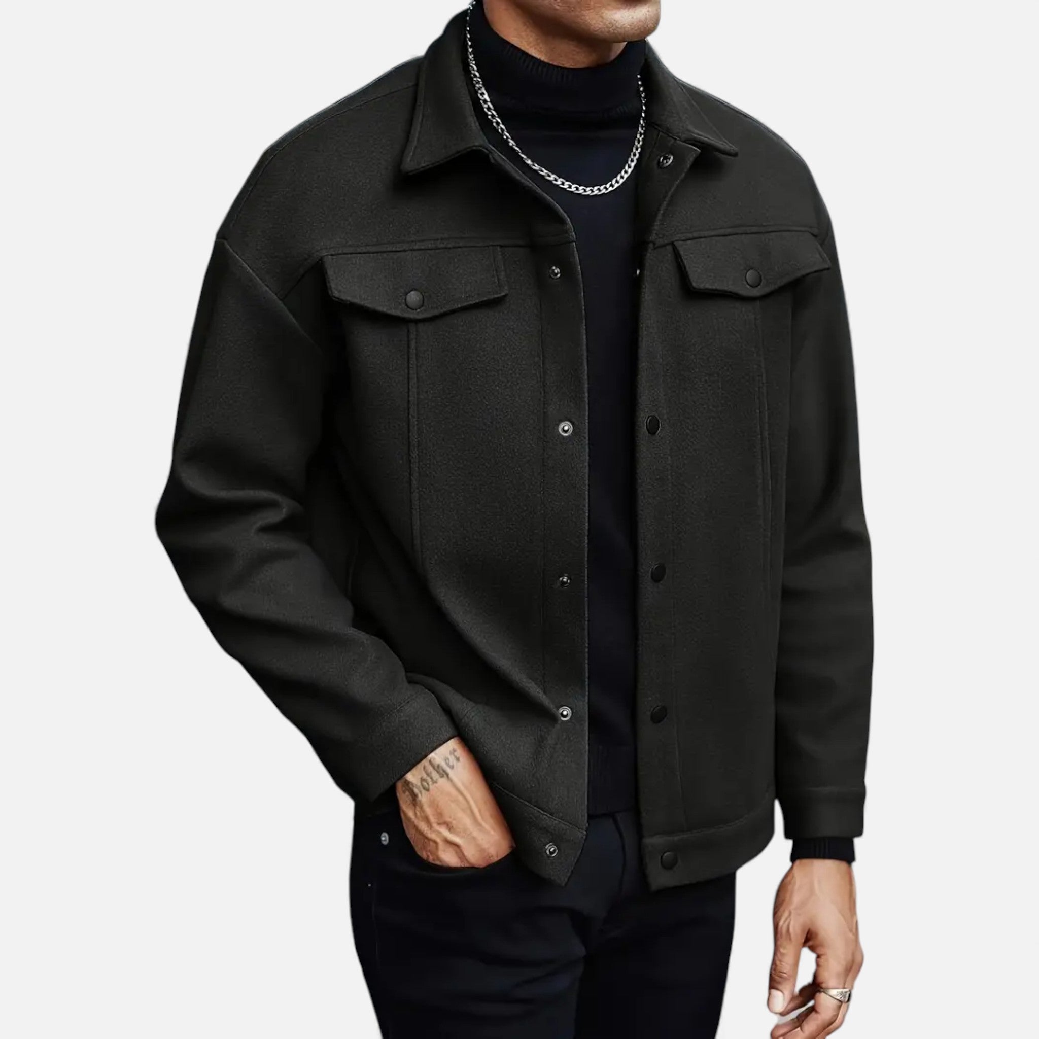 Men's Brushed Shirt Jacket with Flap Chest Pockets