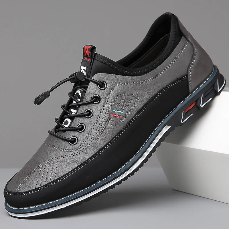 Men's Low-Top Business Sneakers with Two-Tone Lace-Up Design