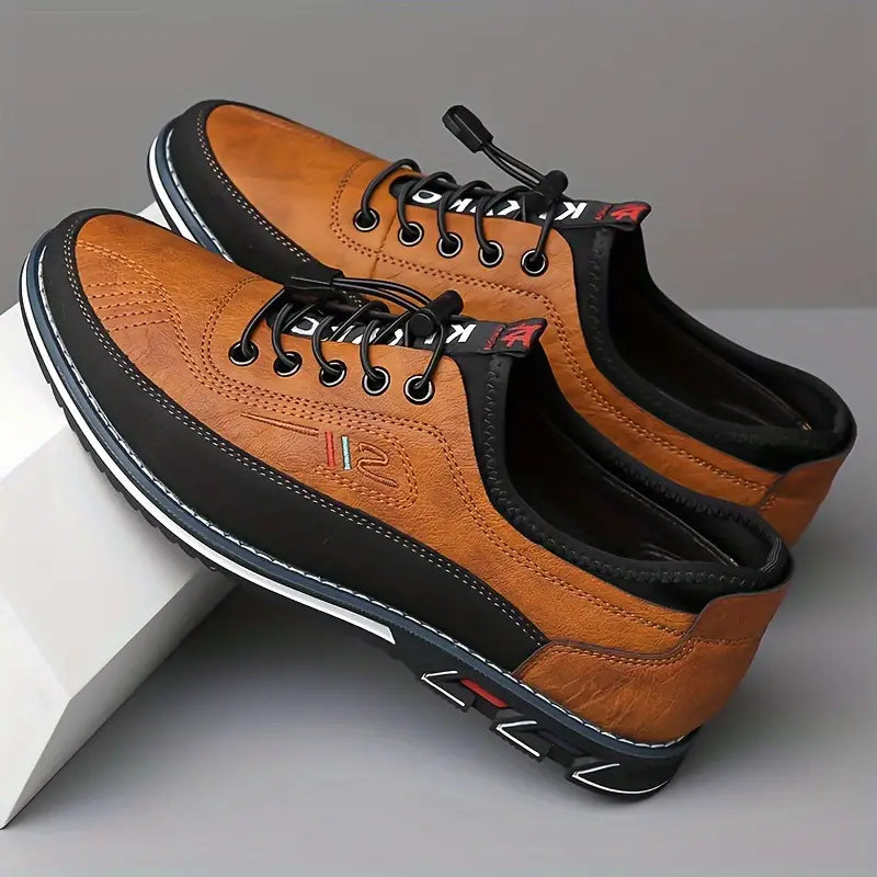 Men's Low-Top Business Sneakers with Two-Tone Lace-Up Design
