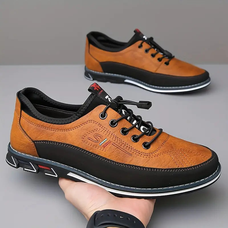 Men's Low-Top Business Sneakers with Two-Tone Lace-Up Design
