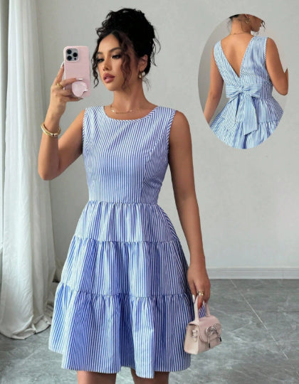 Women's Butter Yellow Fit-and-Flare Mini Dress with Tiered Skirt