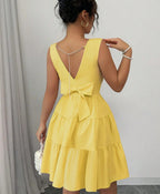 Women's Butter Yellow Fit-and-Flare Mini Dress with Tiered Skirt