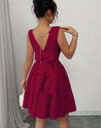 Women's Butter Yellow Fit-and-Flare Mini Dress with Tiered Skirt