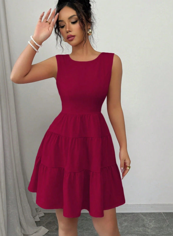 Women's Butter Yellow Fit-and-Flare Mini Dress with Tiered Skirt