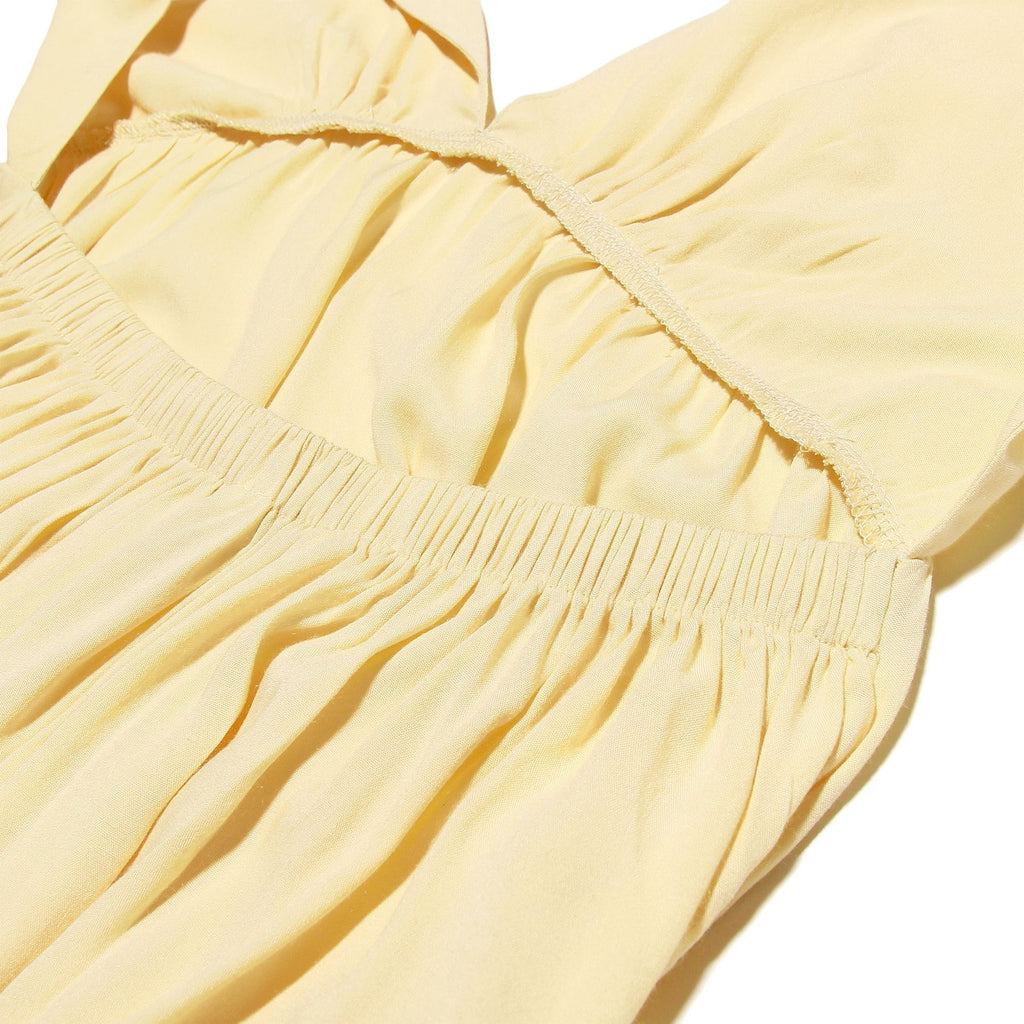 Women's Butter Yellow Cotton Maxi Dress with V-Neck and Spaghetti Straps