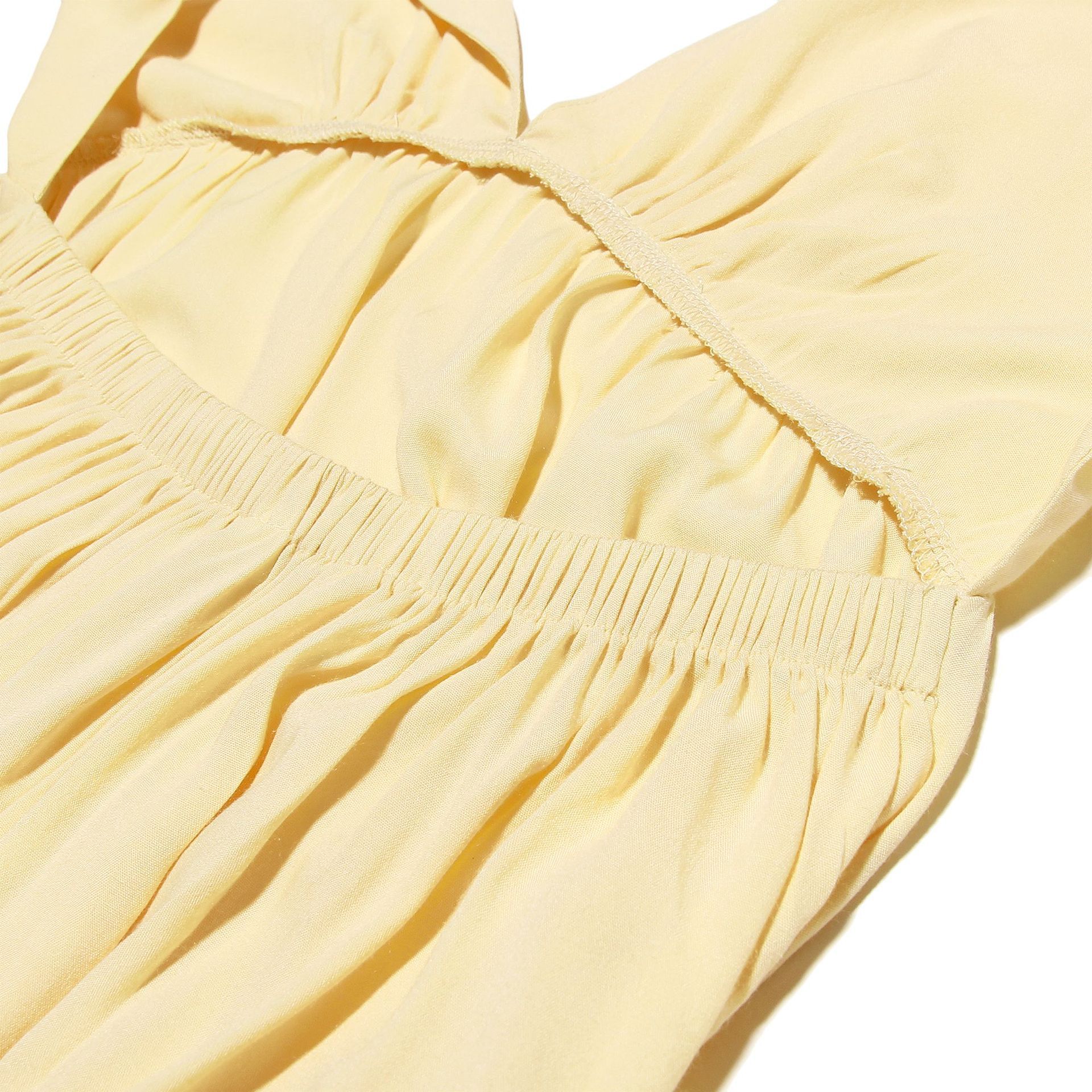 Women's Butter Yellow Cotton Maxi Dress with V-Neck and Spaghetti Straps