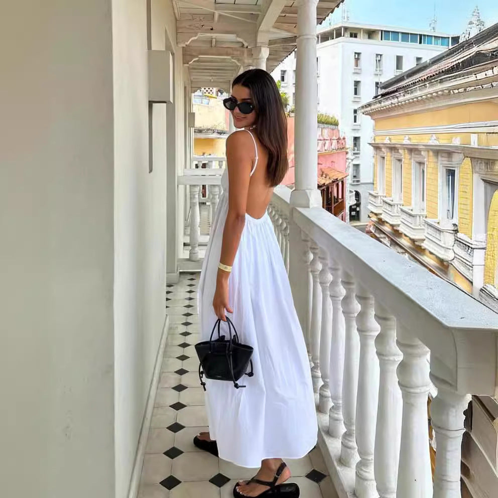 Women's Butter Yellow Cotton Maxi Dress with V-Neck and Spaghetti Straps