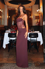 Rose Gold Lace Maxi Dress with Cut Out Detail and Adjustable Straps