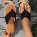 Women's Canvas Espadrille Sandals with Frayed Toe Post
