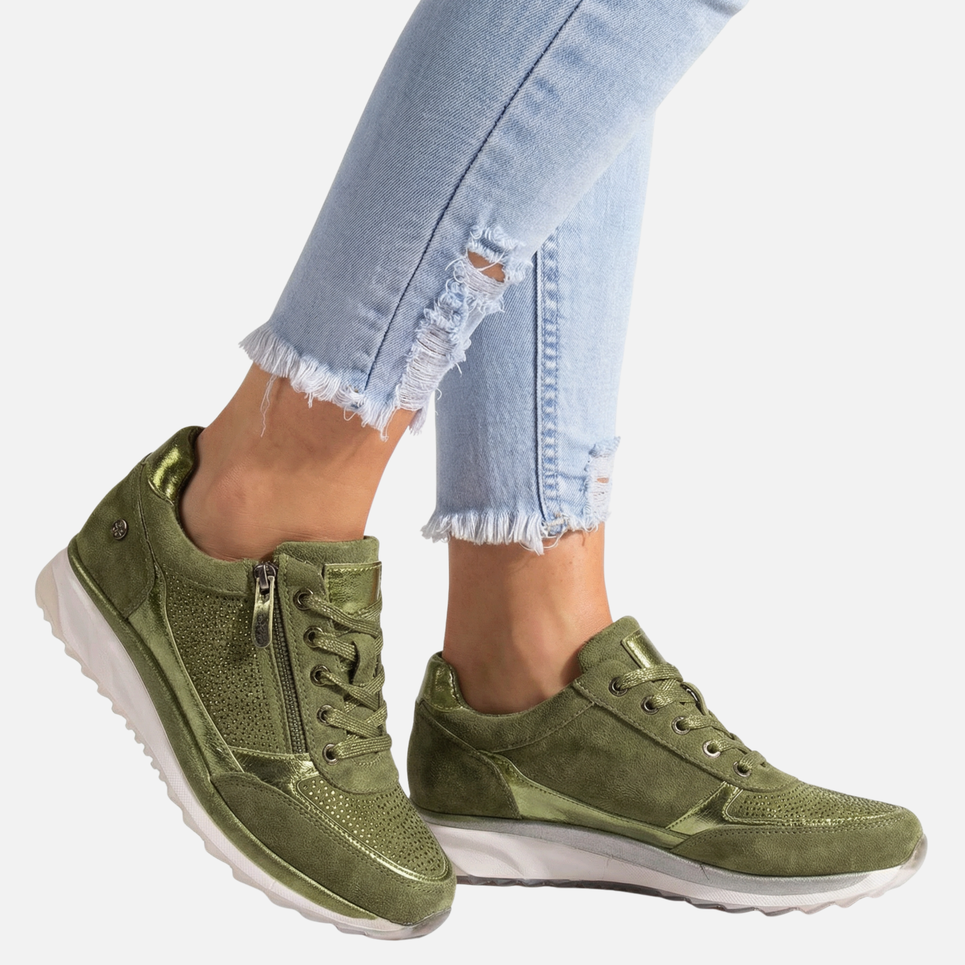 Women's Metallic Casual Sneakers with Side Zipper