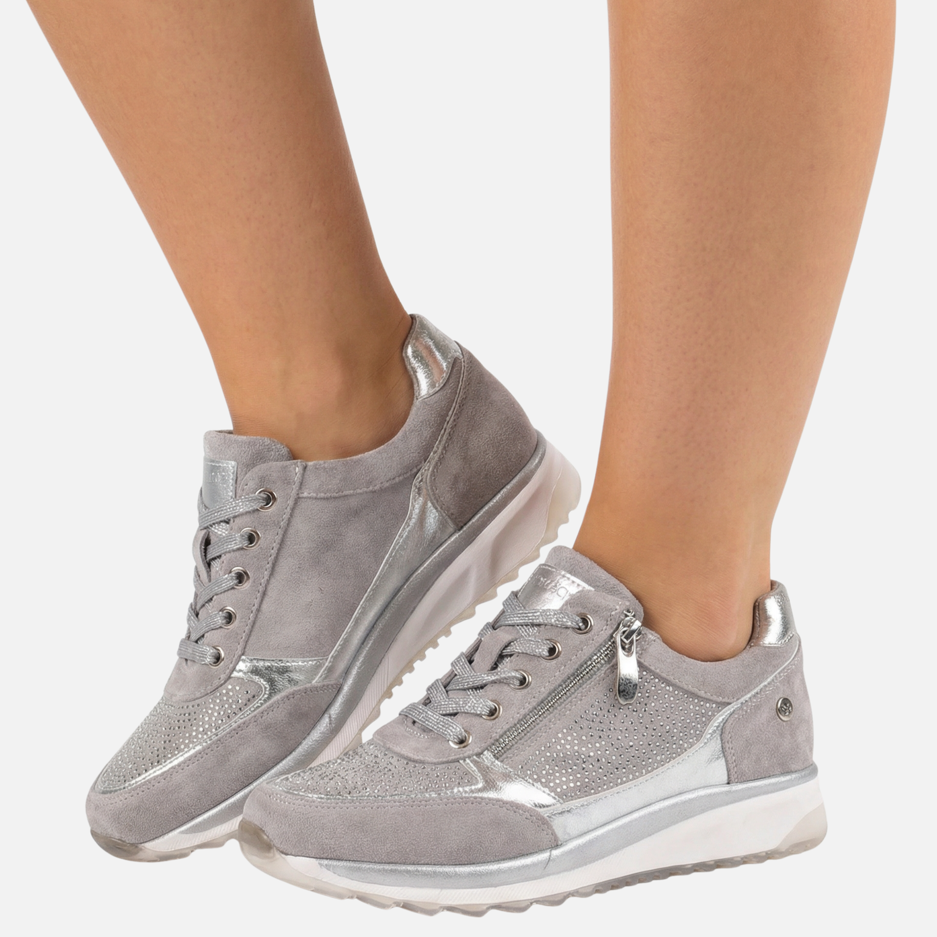 Women's Metallic Casual Sneakers with Side Zipper