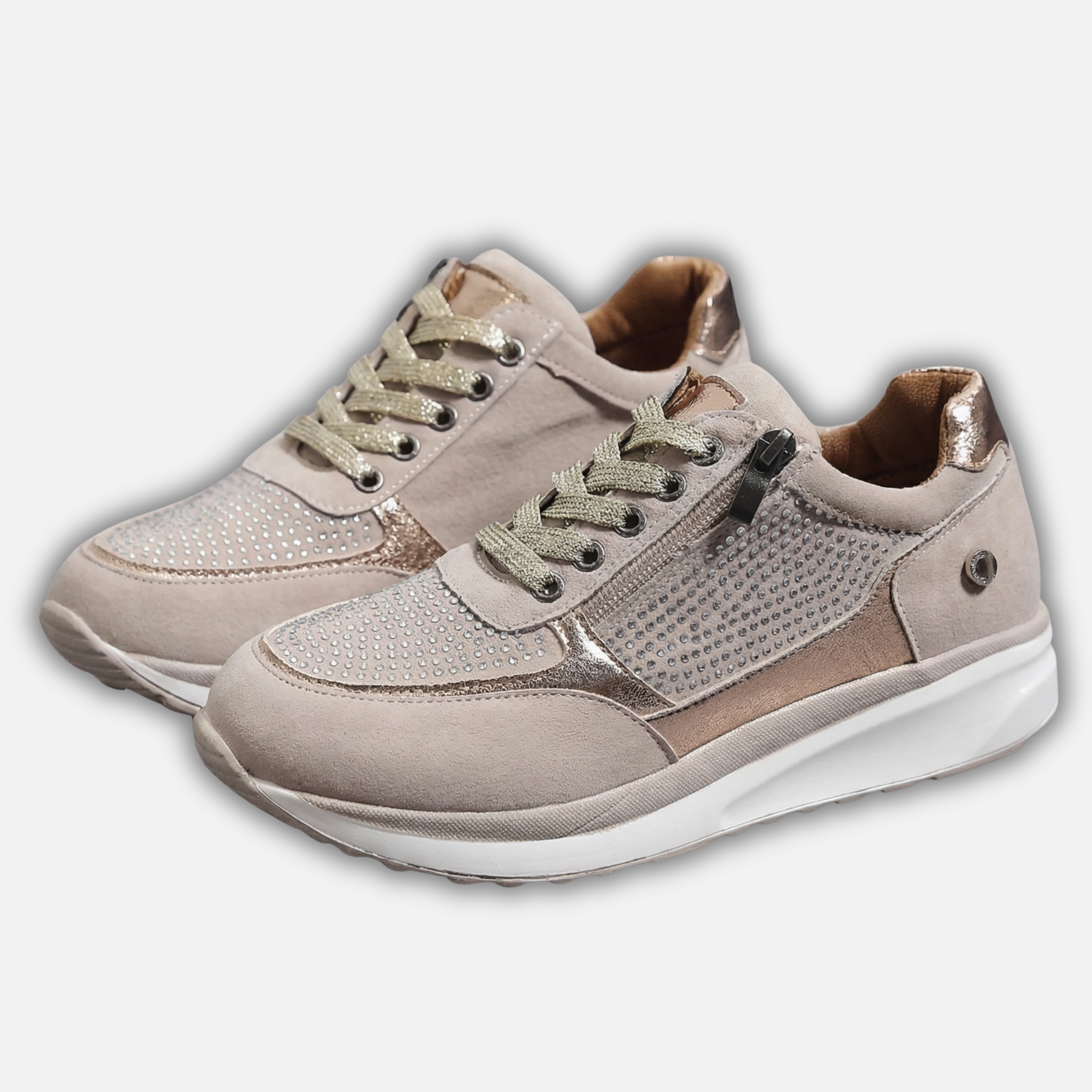 Women's Metallic Casual Sneakers with Side Zipper