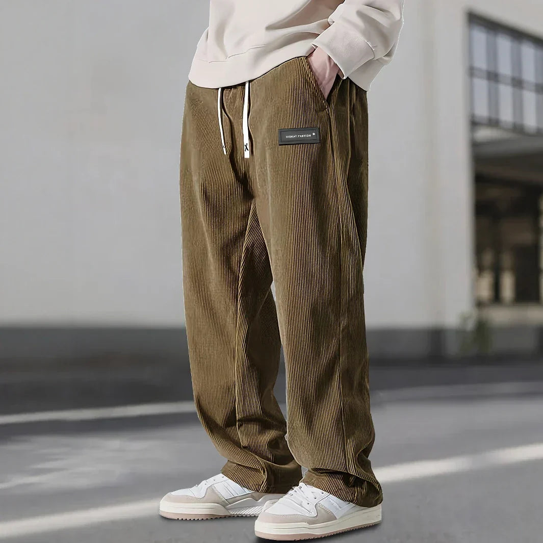 Men's Relaxed Corduroy Pants with Drawstring Waist