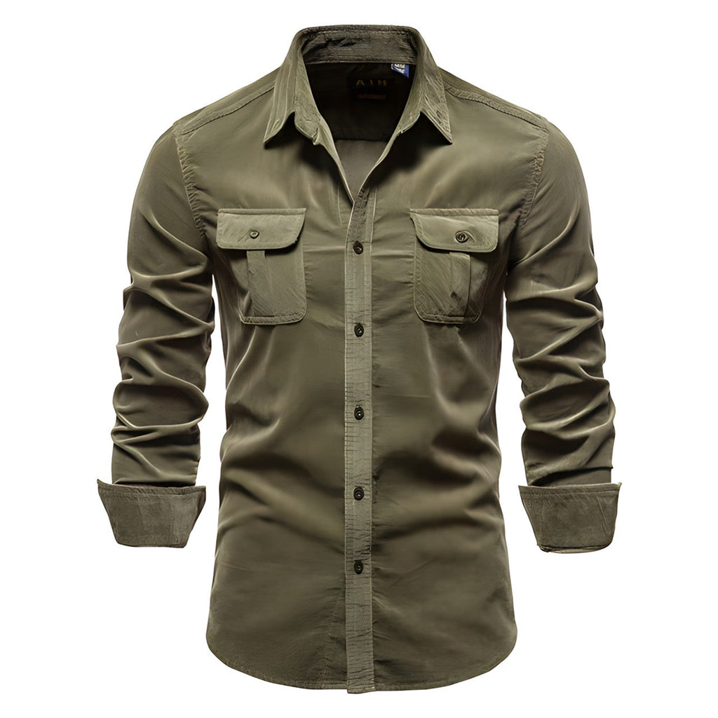 Men's Casual Corduroy Shirt with Buttoned Chest Pockets