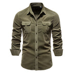 Men's Casual Corduroy Shirt with Buttoned Chest Pockets