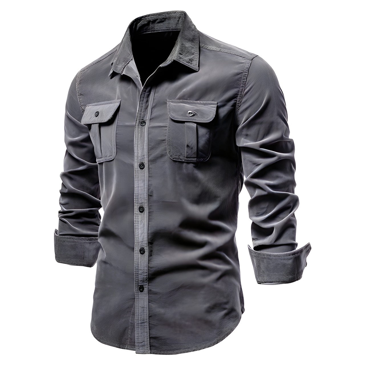 Men's Casual Corduroy Shirt with Buttoned Chest Pockets