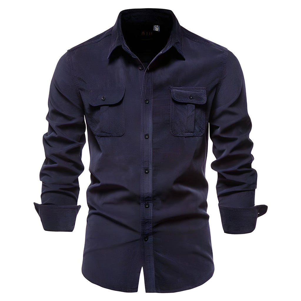 Men's Casual Corduroy Shirt with Buttoned Chest Pockets