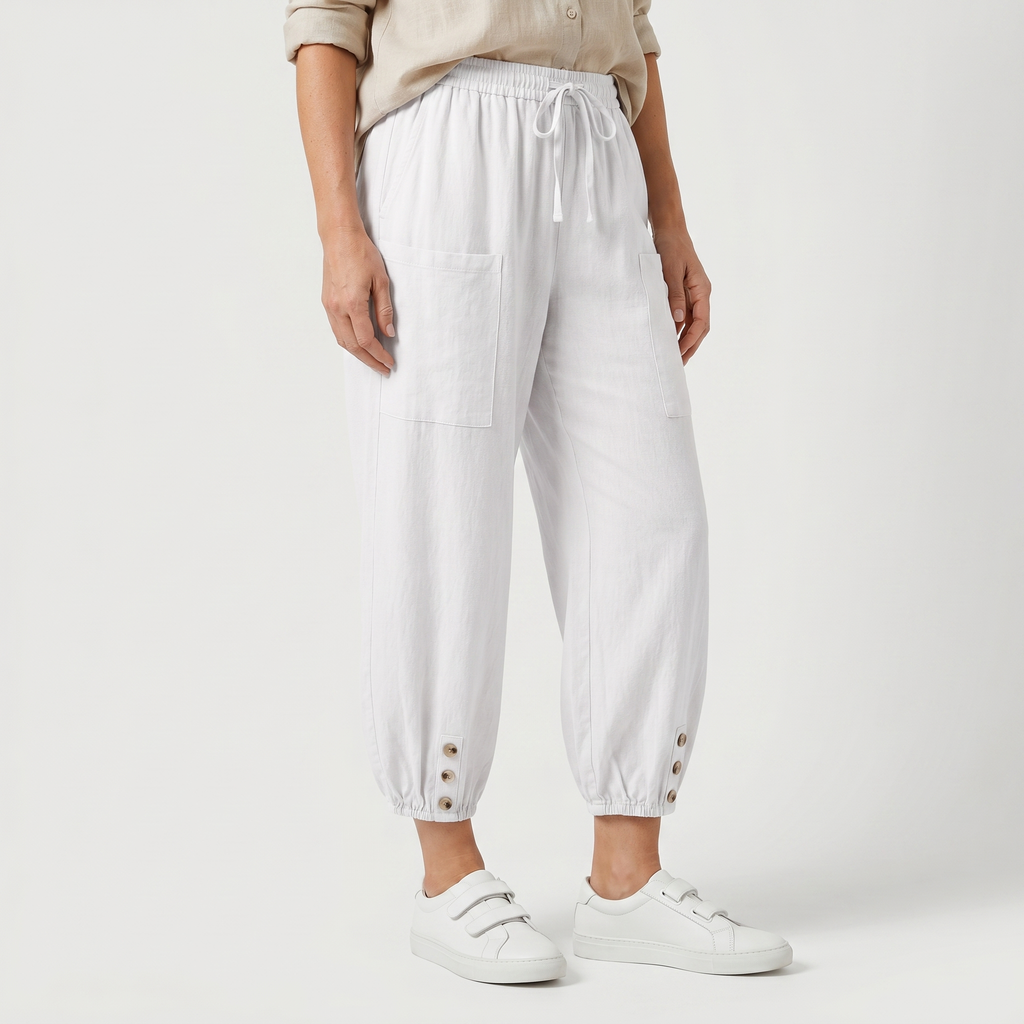 Women's Relaxed Linen Capri Pants with Drawstring Waist