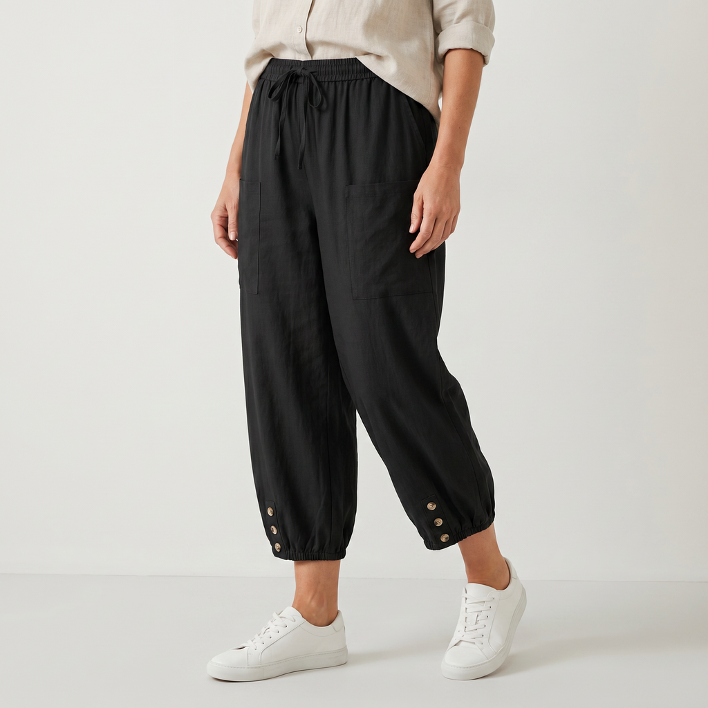 Women's Relaxed Linen Capri Pants with Drawstring Waist