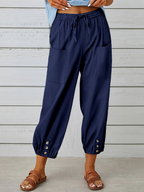 Women's Relaxed Linen Capri Pants with Drawstring Waist