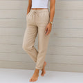 Women's Regular Fit Linen Pants with Drawstring Waist