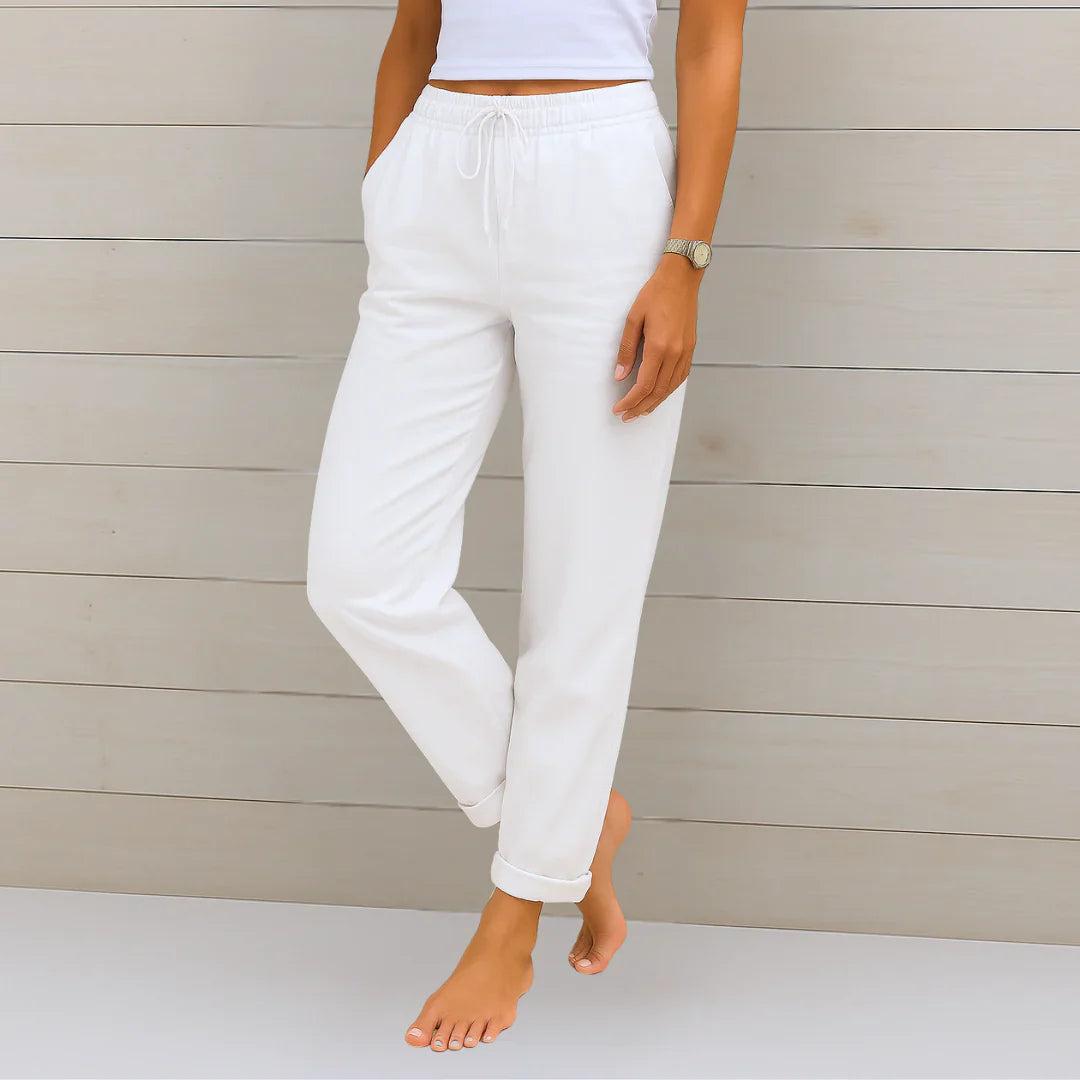Women's Regular Fit Linen Pants with Drawstring Waist