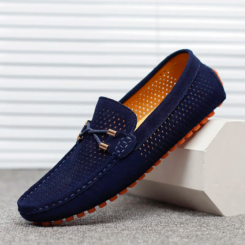 Men's Suede Driving Loafers with Perforated Slip-On Upper